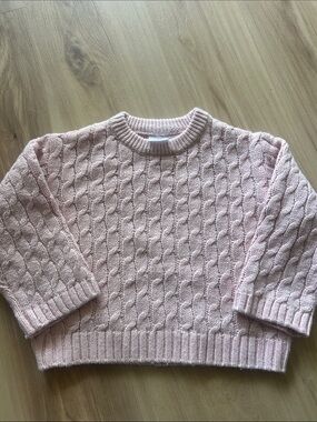 Zara Kids Cable Knit Crew Sweater in Pale Pink
